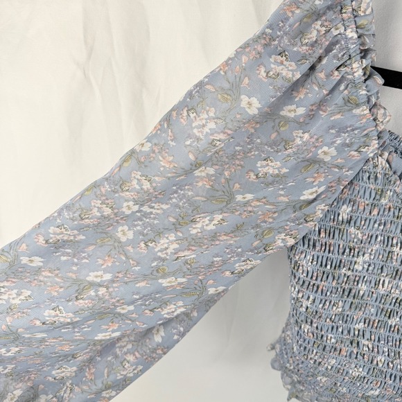 Acoa Smocked Cropped Floral Peasant Blouse Size Small Sheer Coquette Cottagecore - Picture 4 of 8